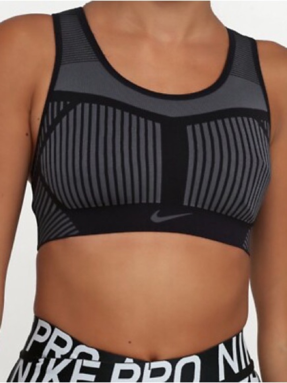 Nike Grey and Black Striped High-Support Sports Bra
